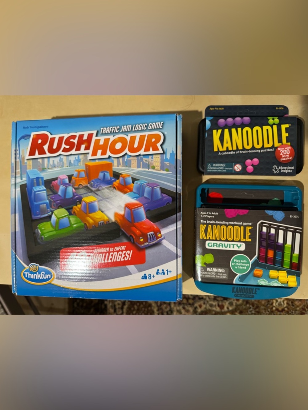 3 Games-Rush Hour Traffic Jam Logic, Kanoodle Gravity, Kanoodle 3D Brain Teaser